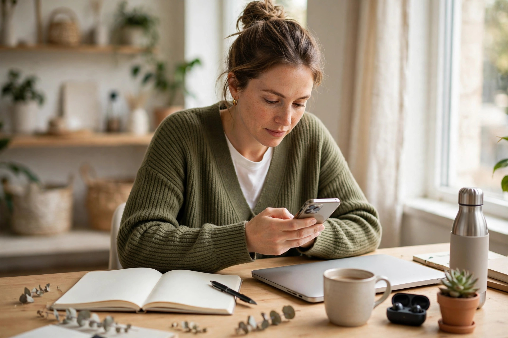 Social Media Content Ideas for Small Business: A Simple Plan That Keeps You Posting 41 A small business owner creating social media content ideas for small business on a phone.